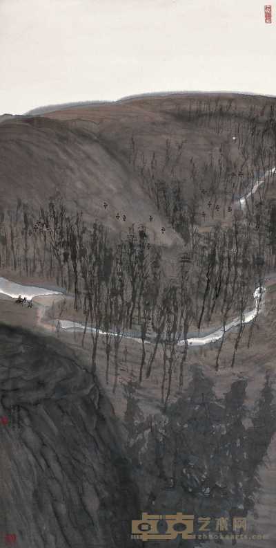 张彦 壬申（1992）年作 山水 镜心 133.5×67.5cm